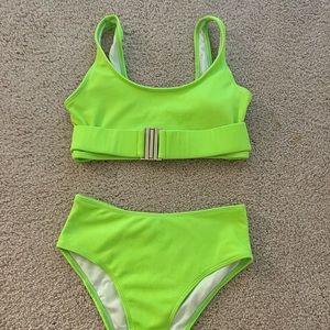 Neon Green High Waisted Ribbed Bikini (S)
